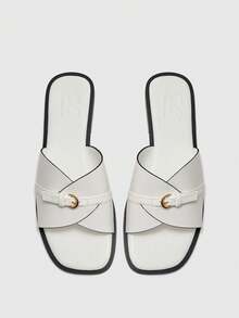 CUCCOO BIZCHIC 女士白色搭扣日常百搭时尚假日沙滩平底凉拖鞋 - 白色 - 查看 2