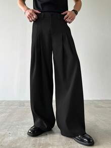 HUEFORM Quần nam dáng rộng, màu trơn, có túi xéo, kiểu dáng thường ngày. - màu đen - Xem 1