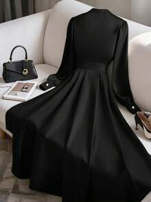 GlowEve Đầm sơ mi cổ chữ V thanh lịch dành cho nữ, màu xanh lá cây, thích hợp mặc đi làm, mùa thu/đông. - màu đen - Xem 2