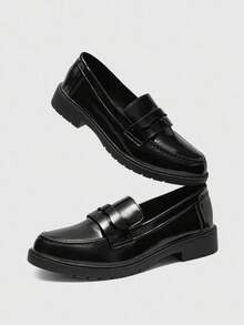 CUCCOO BIZCHIC Ladies Black Glossy Platform Loafers Casual Commuter Style Valentine's Day