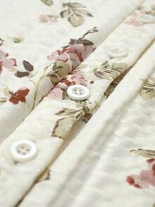 Franclia French Retro Printed Round Neck Casual Button Front Long Dress - Apricot - View 4