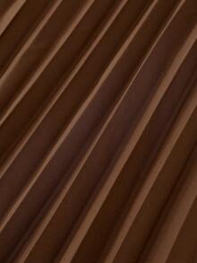 Franclia 女士优雅法式风格翻领无袖修身西装外套搭配高腰百褶中长裙两件套，适合工作场合穿着 - 棕色 - 查看 4