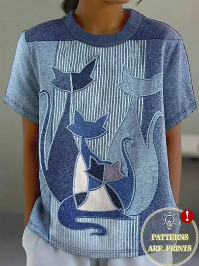 EMERY ROSE Damtröja med rund hals och kortärmad, sommar, avslappnad