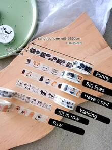 1 pieza Cinta Washi con diseño de gato lindo de 15mm*5m, cinta adhesiva de papel con dibujos animados para decoración de álbumes y diarios - Albaricoque - Ver 4