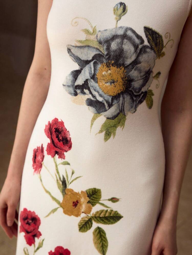 WOMEN'S ELEGANT SLEEVELESS KNIT PRINTED DRESS, SUITABLE FOR SPRING/SUMMER DATES