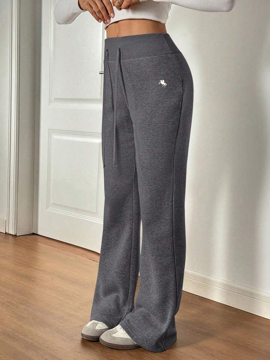 SHEIN Tall Women's Embroidery Flare Pants, Fashionable Design Suitable For Summer - Dark Grey - View 1