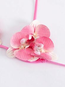 Swim SXY 新款性感3D兰花吊带系带露背短款比基尼上衣，适合海滩度假（随机花朵图案） - 粉色 - 查看 5