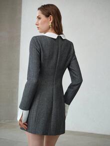 MOTF PREMIUM HERRINGBONE WAIST CINCHED MINI DRESS, MINIMALIST FOR DAILY COMMUTE - Multicolor - View 3