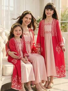 SHEIN 2pcs/Set Tween Girl Jacket & Dress Outfit, Perfect For Spring/Autumn Wear - Burgundy - View 7