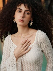 Opalesca 18 K Matte Gold Flower Shaped Pearl Drop Earrings,Outfits,Old Money,Beaded,Wedding/Bridal Accessories,Fairycore/Fairy,Pearl,Fall/Autumn/Winter,For Mom/Women/Girl/Mother,Elegant,Premium,Valentine's Day,Gift - Gold - View 3