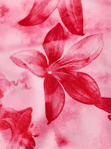 SHEIN MOD Plus Size Women's Rose Pink Floral Print Maxi Dress Ruched Waist Flared Hem Spaghetti Strap Dress,Semi Formal Dress,Elegant Tea Party Dress,Flowy Cruise Women Outfits/Valentine's DaySpring/Summer Holiday Party Outfits & New Year Outfits.Spring And Summer Vacation Outfits.Spring And Summer In Bohemia - Multicolor - View 3