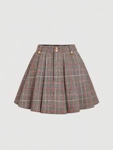 SHEIN MOD Chân váy kaki cạp cao hai hàng cúc thanh lịch, phù hợp cho đi làm và công sở, phong cách cổ điển. - Nhiều màu - Xem 1