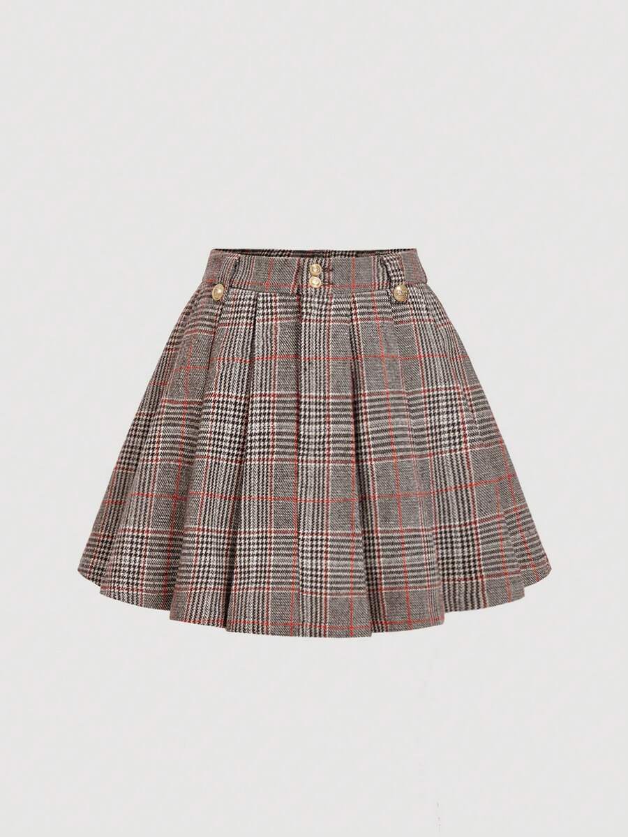 SHEIN MOD Chân váy kaki cạp cao hai hàng cúc thanh lịch, phù hợp cho đi làm và công sở, phong cách cổ điển. - Nhiều màu - Xem 1