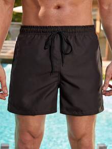 Manfinity VDAYZ 男士夏季度假风抽绳腰带沙滩短裤 - 咖啡棕 - 查看 5