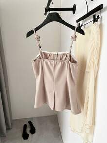 SHEIN Frenchy Blusa de mujer estilo francés rosa empolvado con un solo botón y fruncido,top corsé elegante para vacaciones de verano,decoración de bolsillo,moda para ir al trabajo,uso diario y brunch - Albaricoque - Ver 2