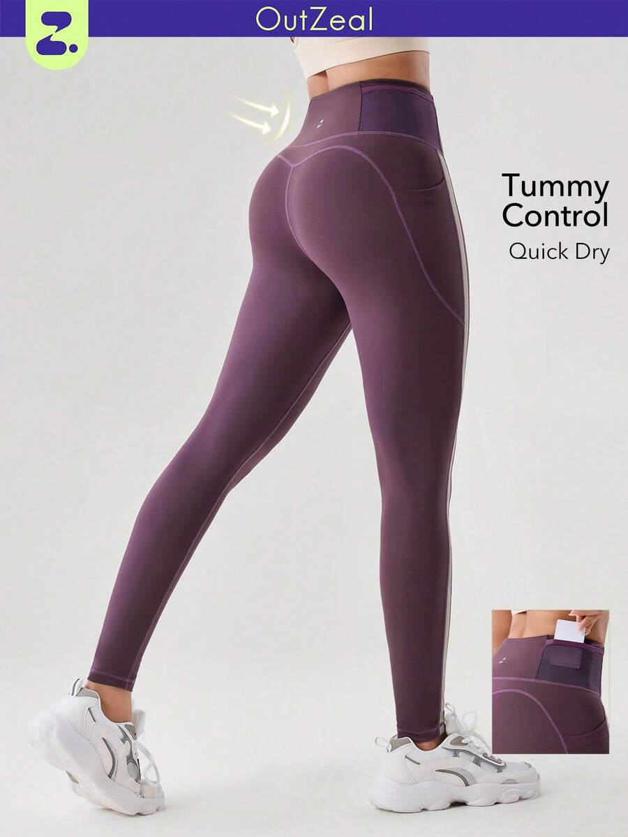 OutZeal Women Tummy Control High Waistband Built-In Mesh Pocket Outdoor Legging Daily Casual - Red Violet - View 1
