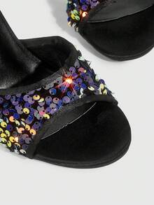 CUCCOO SZL Giày sandal cao gót nữ gợi cảm, thời trang, lấp lánh đính sequin, giày dự tiệc, giày khiêu vũ và giày đi hộp đêm, sandal cao gót mỏng. - Màu - Xem 9