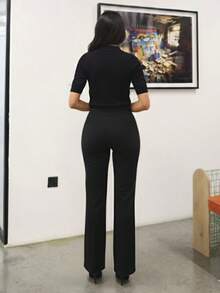 Hindelle New Arrival Summer Gentle Korean Style Casual Commute Versatile Women Polo Collar Knit Top - Black - View 6