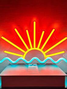 LED霓虹灯太阳和心形手势霓虹氛围灯，高透明度可调光卧室墙壁节日氛围装饰灯USB，发光图案节日氛围装饰灯，适合派对、节日和送礼，营造氛围。 - 彩色 - 查看 7