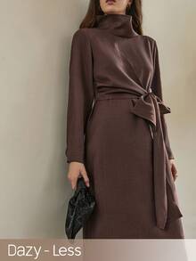Dazy-Less Spring/Summer Formal Dress, Elegant Old Money Style Waist Cinched Long Dress For Wedding, Party, Banquet Business Casual Woman Sundress - Brown - View 1