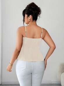 Elenzga Plus Size Elegant 2025 New Brown Asymmetric Waist Cinching Stylish Versatile Commute Casual Camisole With Adjustable Straps, A-Line Hem Slit Camisole, Suitable For Spring, Summer, Autumn, Layering, Dates, Parties, Commute, Minimalist Versatile Tops For Women Elegant Women Cami Top Dress Top Classy Top Corsets Women Tops - Apricot - View 2