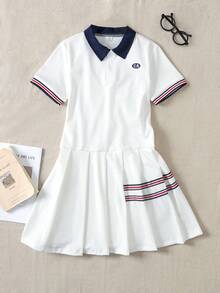 Casuvi Kids Tween Girl Striped Print Casual Short Sleeve Dress