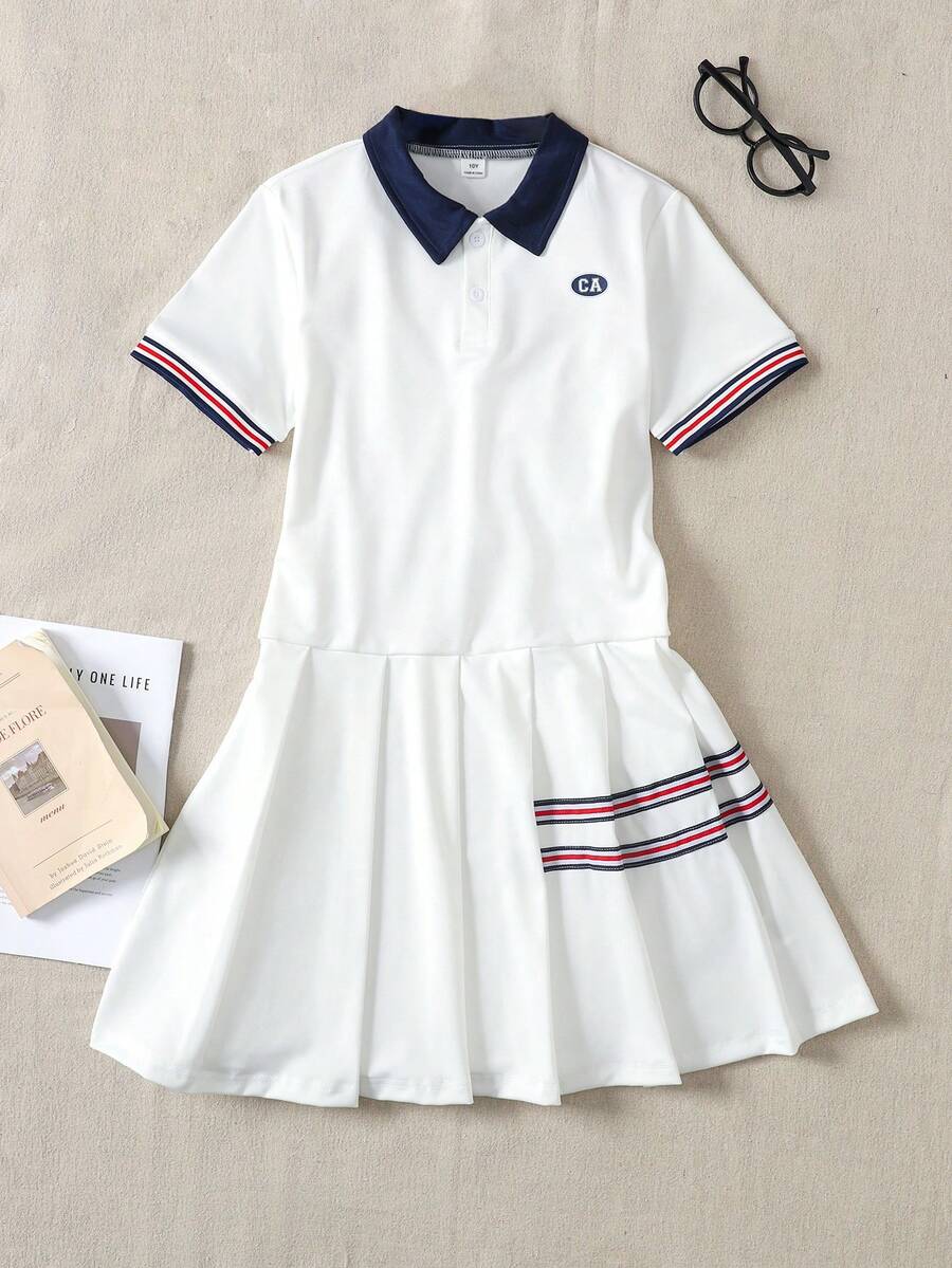 Casuvi Kids Tween Girl Striped Print Casual Short Sleeve Dress