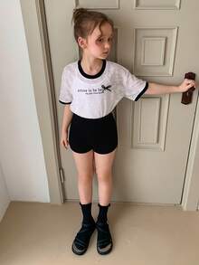 DAZY Tween Girls' Solid Color High Waist Casual Versatile Everyday Shorts Spring - Black - View 5