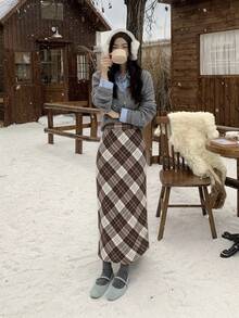 DAZY 女士休闲百褶A字裙，秋冬款 - 咖啡棕 - 查看 4