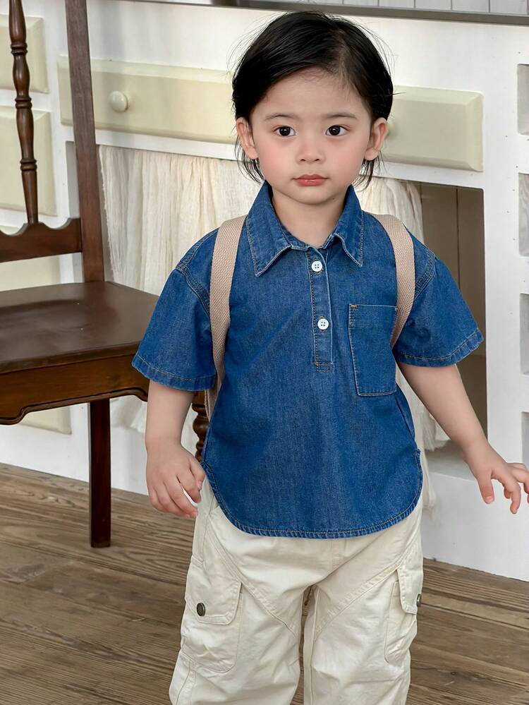 Toddler Boys' Vintage Washed Denim Collared Shirt