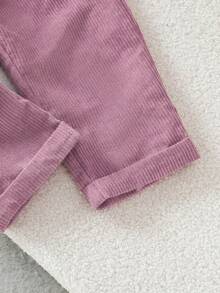 女童灯芯绒休闲纽扣口袋背带连体裤 - 粉色 - 查看 5