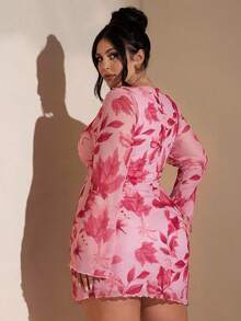 SHEIN BAE Đầm ngắn tay dài cỡ lớn dành cho nữ, mùa Thu/Đông - Màu Hồng baby - Xem 2