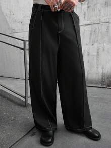 Manfinity CasualCool 男士休闲畅销新款长裤，白色线条装饰，INS风搭配，四季皆宜，日常百搭，休闲运动裤，拍照必备，送给男友/老公的必备礼物，男士休闲，Y2K风格 - 黑色 - 查看 6