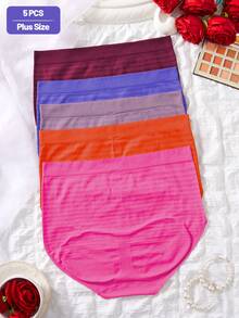 NudeFit 5条装女士加大码舒适弹力高腰条纹无缝全包臀内裤 - 彩色 - 查看 5
