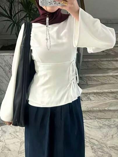 DAZY Spring/Summer Minimalist Design Poetic Old Money Casual Office/Commute Long Sleeve White Blouse For Women