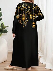 EMERY ROSE Plus Size Printed Long Sleeve Round Neck Dress, Suitable For Party Carnival,Vacation/Summer/Spring - Multicolor - View 2