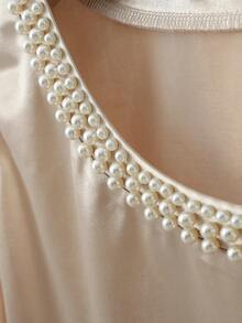 Franclia Áo hai dây dáng rộng, thanh lịch, cổ tròn, đính ngọc trai, chất liệu poplin, màu mơ, thích hợp mặc thường ngày hoặc đi làm, phù hợp cho kỳ nghỉ và đi làm hàng ngày. - Màu be - Xem 4