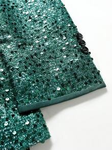 Manfinity AFTRDRK 男士亮片纯色单排扣正式派对长袖西装外套 - 墨綠色 - 查看 5