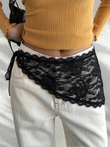 Livesso Black Lace Waist Skirt, Casual Beach/Holiday Style, Suitable For Spring & Summer, Valentine's Day, Wedding - Black - View 2