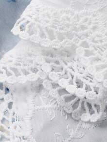 DAZY Young Girl Ditsy Floral Lace Trim Loose Blouse Spring - Blue - View 9