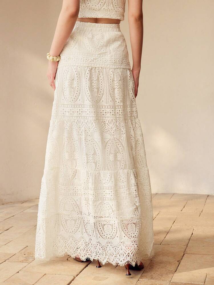 WOMEN'S GUIPURE LACE ROMANTIC HOLLOW EMBROIDERED SKIRT