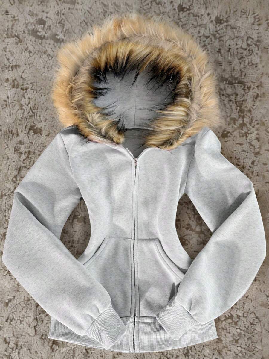 Glimmora New Women's Open-Front Zipper Sweatshirt, Grey Hooded Long-Sleeve Jacket Sweatshirt - Light Grey - View 1