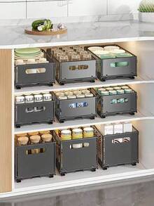 两件套拉出式橱柜储物架，重型滑出式食品储物架，滑动抽屉式食品储物架，适用于厨房、客厅、家居、厨房水槽储物、食品储藏室、浴室、橱柜储物、卧室装饰、装饰、储物和收纳 - 黑色 - 查看 6