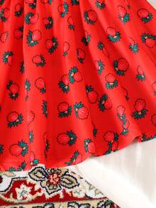 Young Girl Sweet Lantern Girl Graphic White Short Sleeve Top & Strawberry Print Red Skirt Set,Summer Family Matching Casual Stylish T-Shirt Outfit - Multicolor - View 6