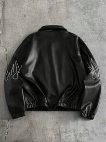 AXEPEAK Áo khoác nam thời trang mùa thu thêu họa tiết ngọn lửa, khóa kéo - màu đen - Xem 2