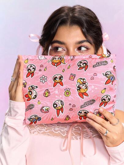 FanGlow THE POWERPUFF GIRLS X SHEIN Blossom Pattern Makeup Bag, Simple, Sweet, Cute Portable Makeup Bag, Coin Wallet, Lipstick, Cosmetic Accessory Storage Bag, Travel Bag Storage Bag, Sanitary Napkin Makeup Bag, Travel Toilet Bag, Travel Essentials