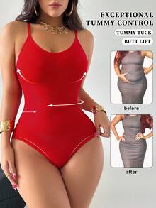 1pc Seamless Women Shapewear Bodysuit - Red - View 4