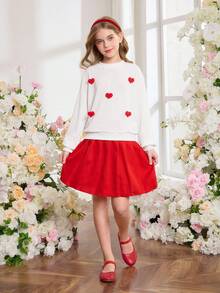 Autumn/Winter Sweet Soft Knit Strawberry Printed Pullover Top & Pleated Skirt 2 Pieces Casual Set - Red - View 4