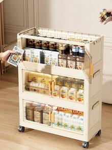 1pc60cm Wide Folding Storage Cabinet, Clothing Cabinet Storage Box, Portable Wardrobe For Home Storage, Double Door Folding Box, 3-5 Layers Optional, Thickened Double Door Wheeled Storage Cabinet, Household Safety Free Device Shelf, Plastic Folding Storage Cabinet For Organizing Clothes And Toys - Multicolor - View 5