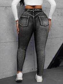 SHEIN SXY Plus Size Casual Washed Slant Pocket High Waist Skinny Jeans - Black - View 2